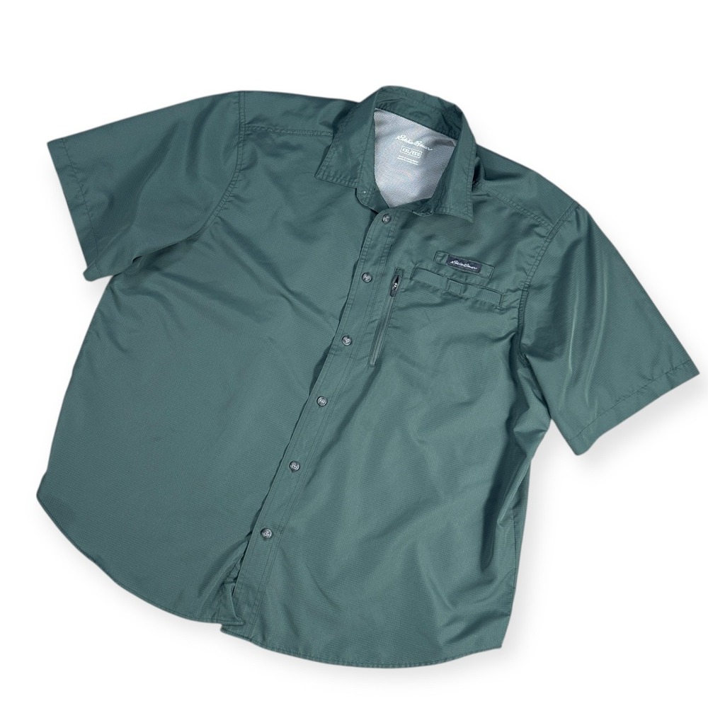 Eddie Bauer Mens Short Sleeve Button Up Shirt Green Size XXL Outdoor